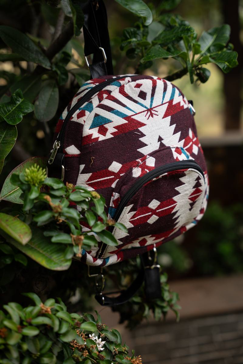 Maroon Geometric Backpack