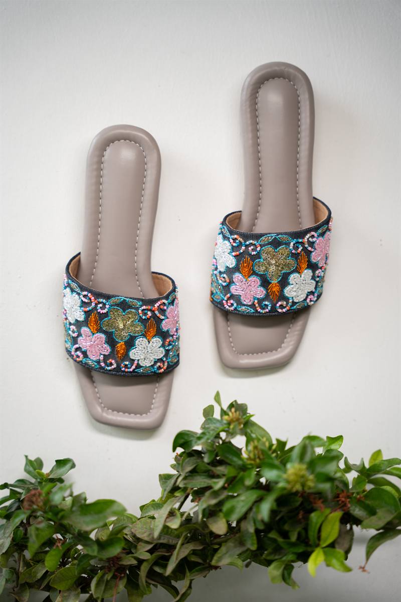 Grey Floral Slides