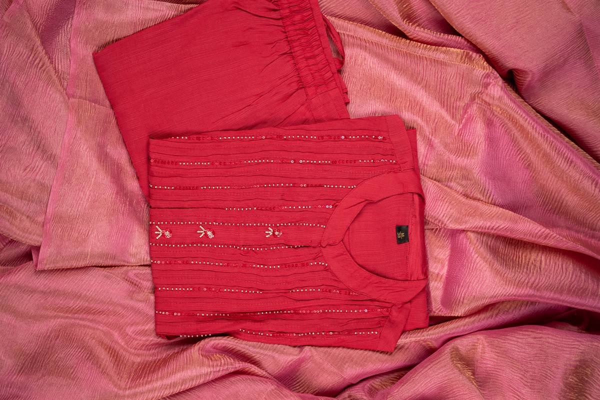 Crimson Pleat Neck