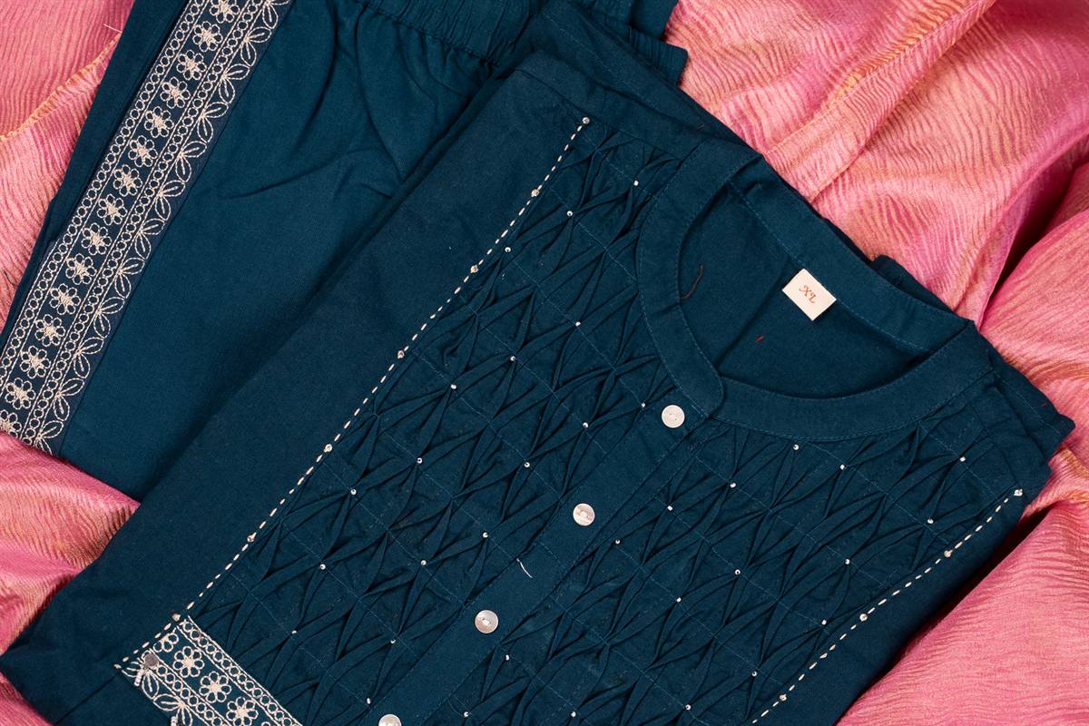 Teal Embroidered Placket