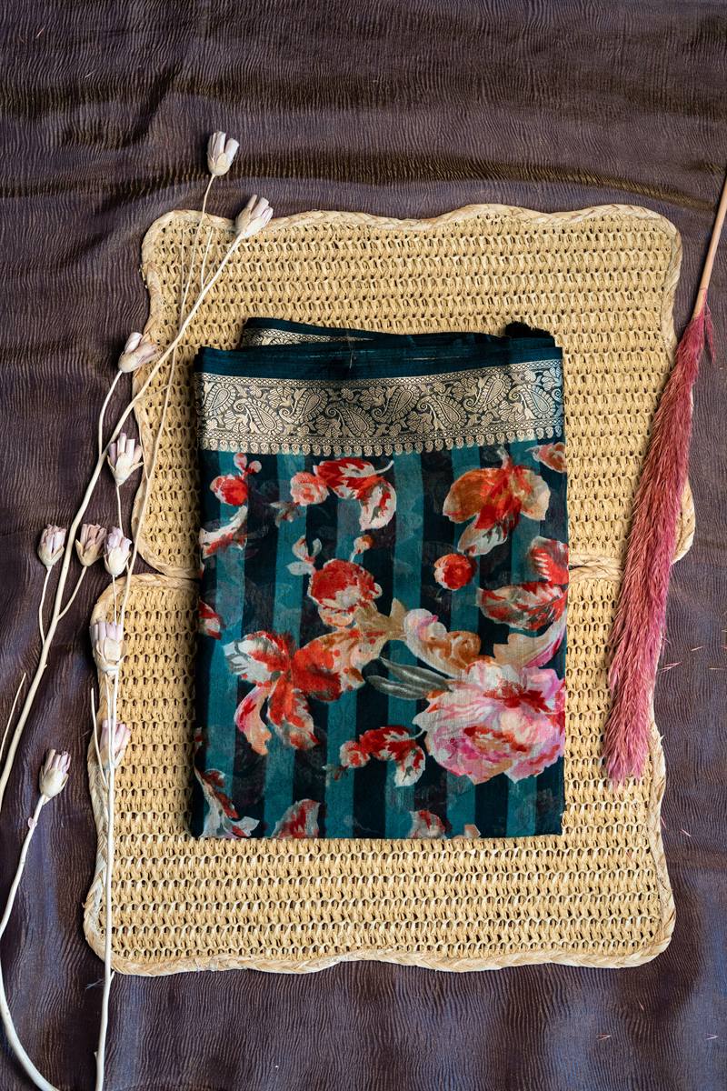 Teal Floral Stripe