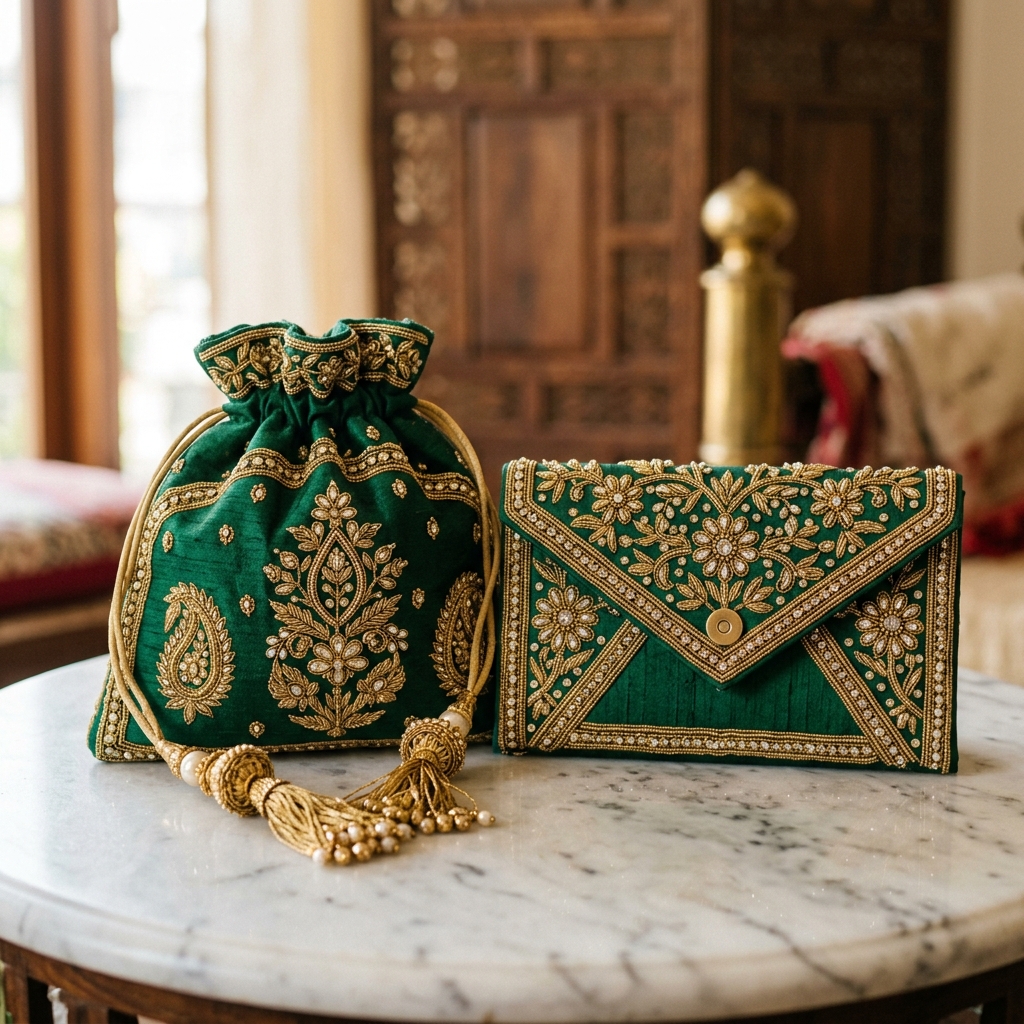 Zardosi hand-embroidered potli bags and clutches