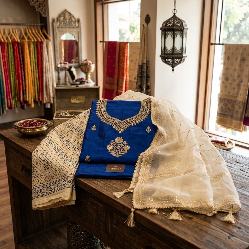 Unstitched handblock print salwar set