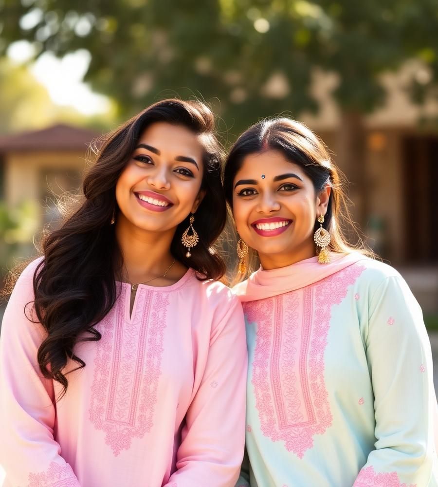 Sisters in matching pastel kurta sets